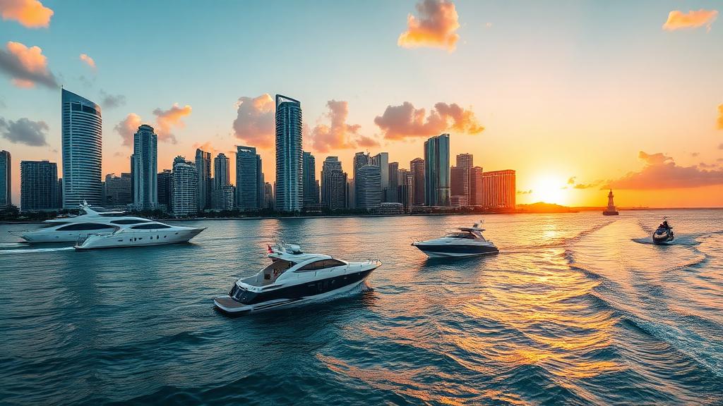 Jet ski ride toward the downtown Miami skyline